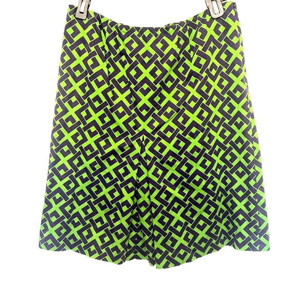 SARA CAMPBELL Pleated Skirt Sz M Green Blue Diamond Elastic Waist Zip Knee Retro - Picture 1 of 10